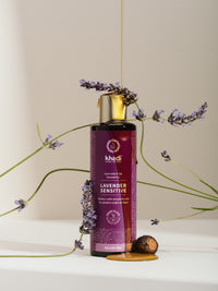 Champú khadi Lavender Sensitive, botella con ingredientes