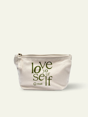 Neceser de algodón con frase decorativa "Love yourself".
