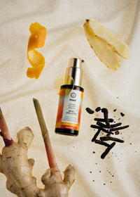Imagen ilustrativa de Aceite corporal Ayurvédico Spicy Cell-Lite con ingredientes.