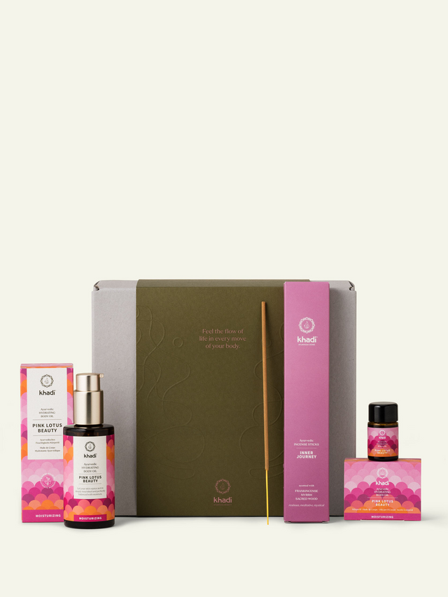 Imagen de set de regalo de Meditación Pink Lotus khadi.