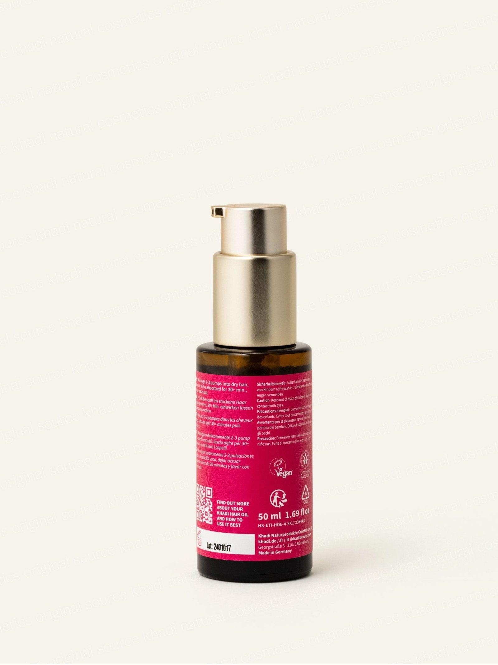 Imagen de la botella del aceite capilar khadi Color Care, vista trasera
