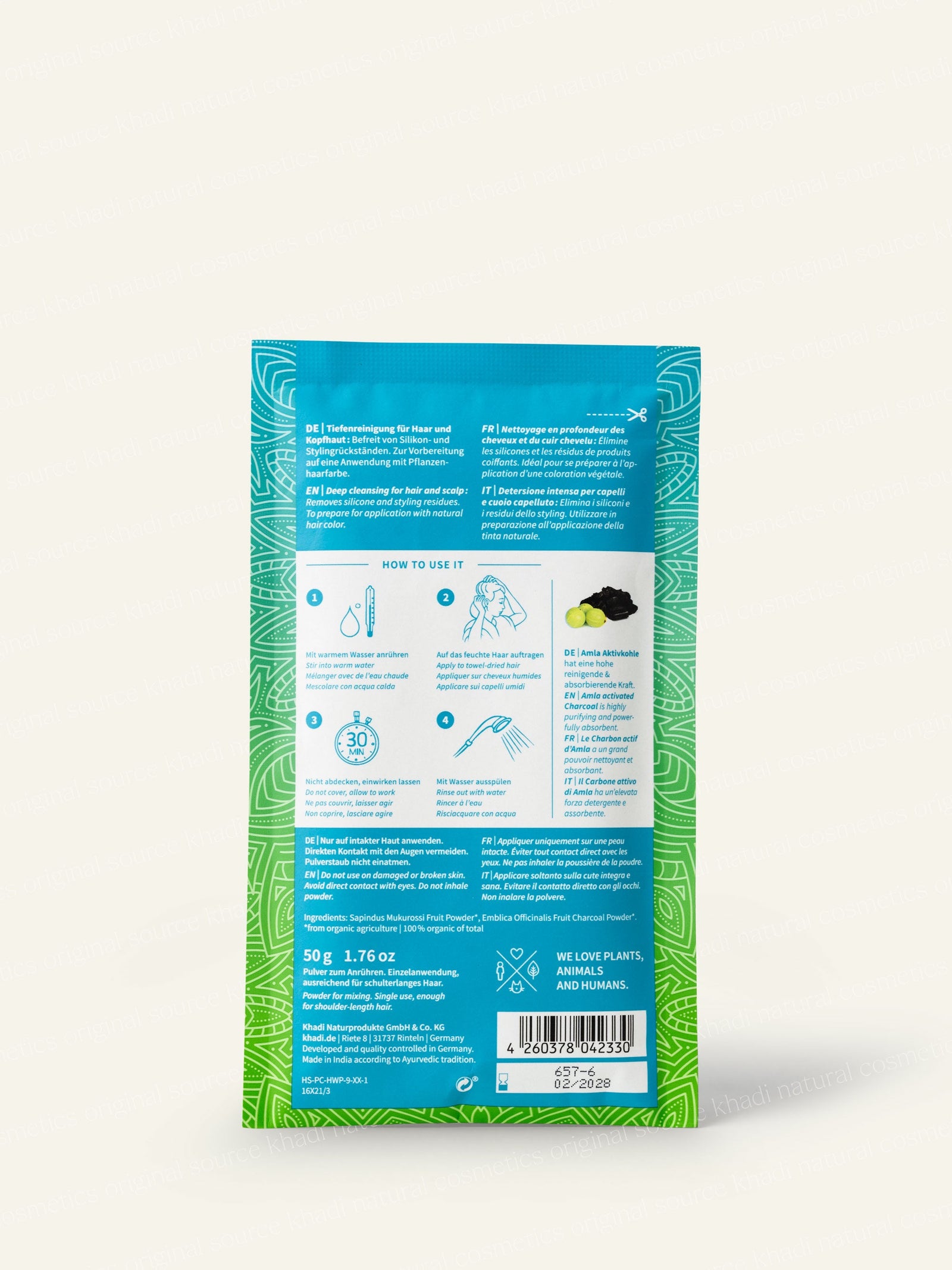 Sobre de mascarilla Deep Charcoal Cleanse, vista trasera