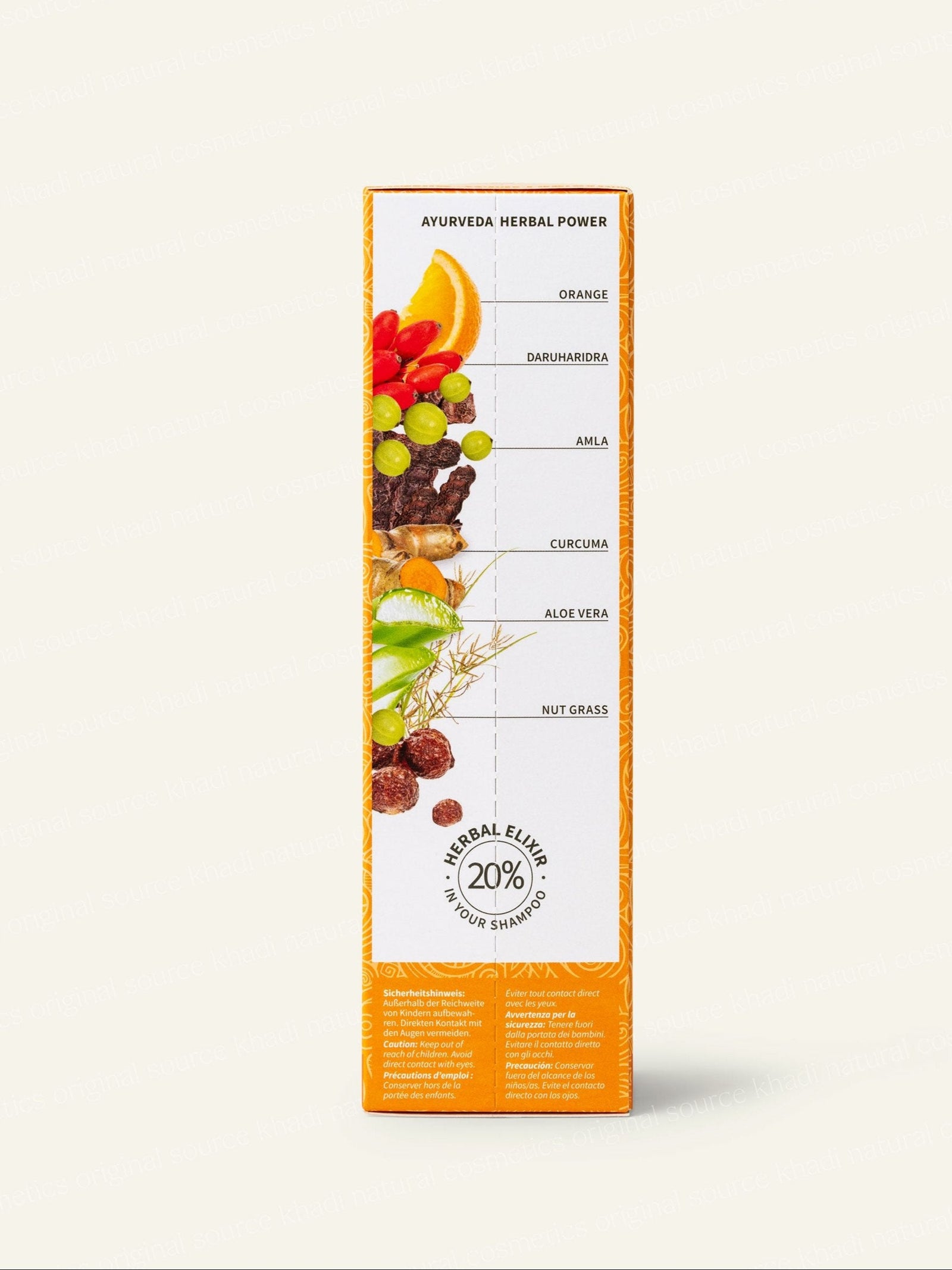 Empaque del champú Orange Vitality, vista lateral