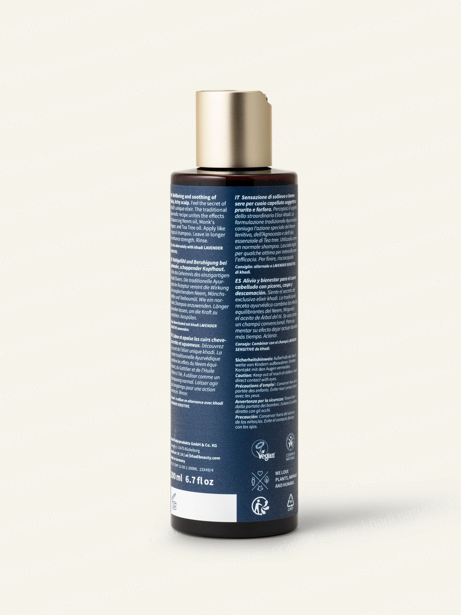Botella del champú khadi Neem Balance vista trasera