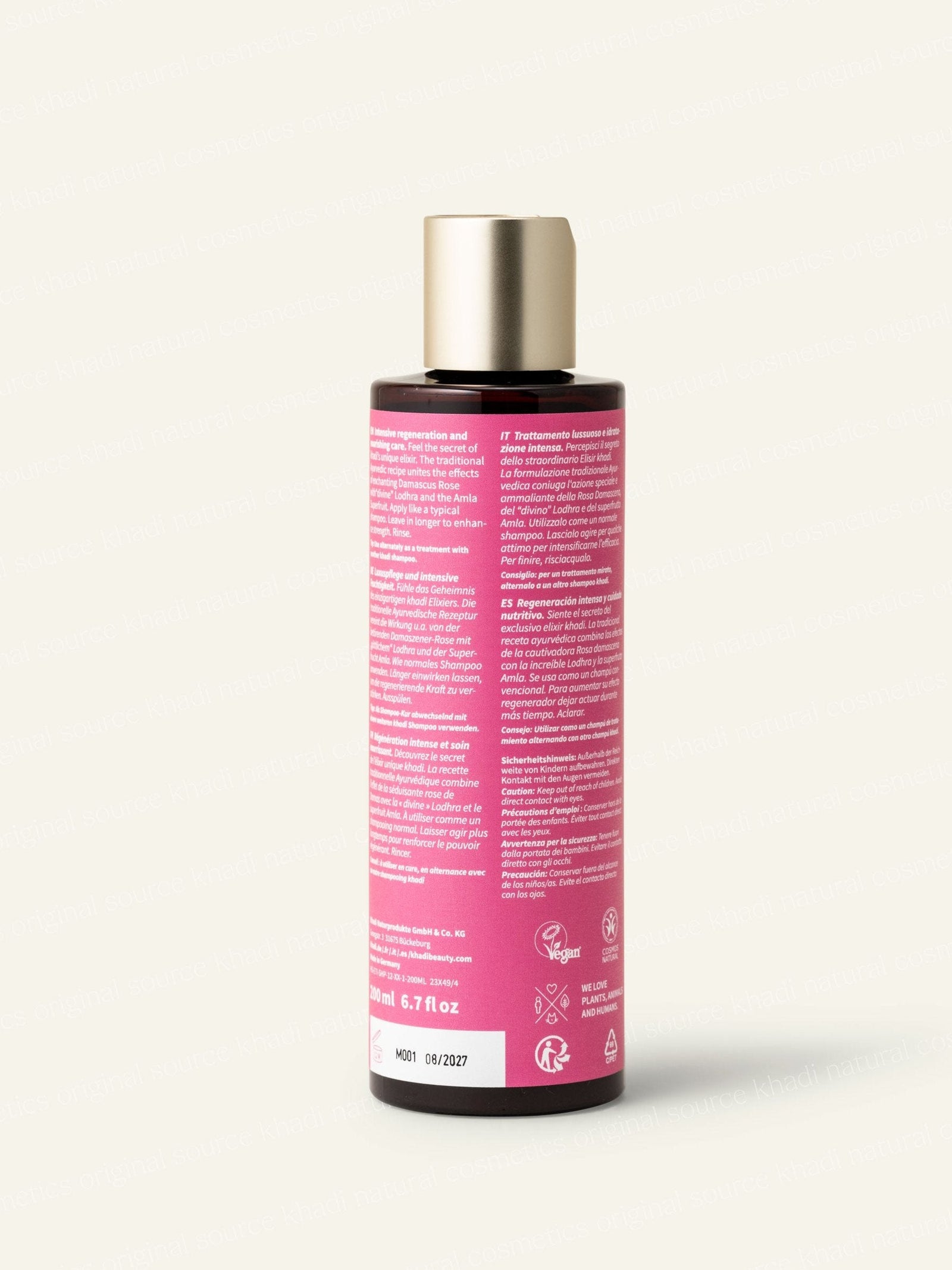 champú khadi Rose Repair, vista trasera