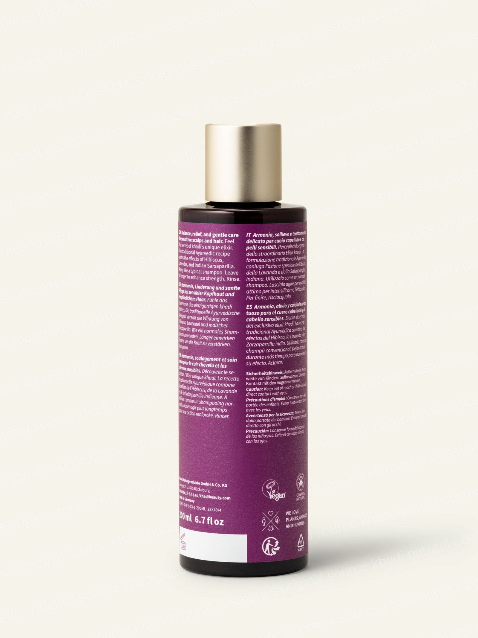 Botella de champú khadi Lavender sensitive, vista trasera