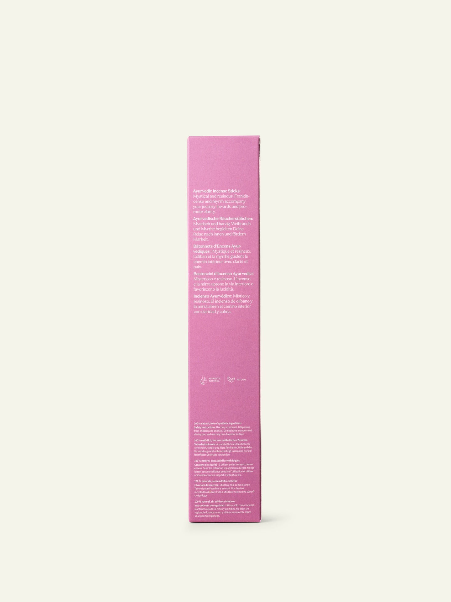 Imagen de empaque de incienso Ayurvédico "Inner Journey", vista trasera.