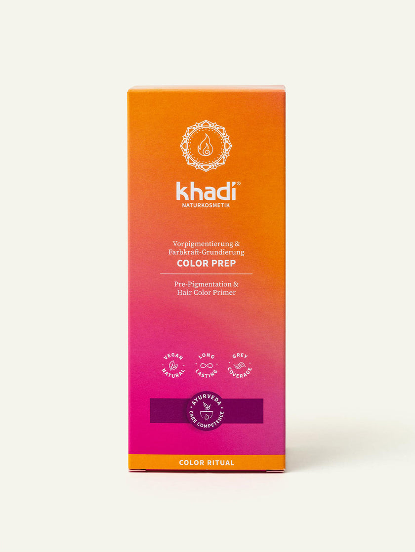 Imagen del envase del tinte ColorPrep de khadi.