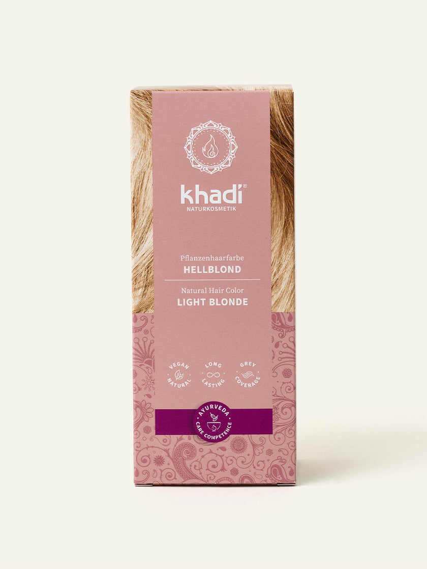Imagen del envase del tinte vegetal rubio claro de khadi - Vista frontal