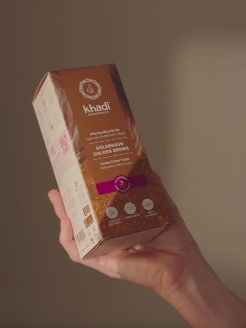 Vídeo sobre el tinte vegetal para el cabello khadi castaño dorado