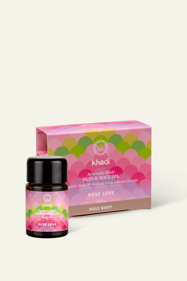 Imagen de empaque de mini Aceite corporal Ayurvédico Rose Love khadi.